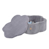 PLUSH NEST Suchy basen kwiatek z matą , 95x30, szary, sztruks premium, Floral Fun Zone, 200 piłek: perłowy, srebrny, jasnoniebieski