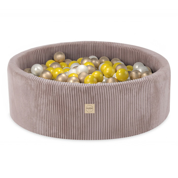 PLUSH NEST Bällebad, beige, rund, Kord, 90x30, 200 Bälle: Perle, gelb, gold