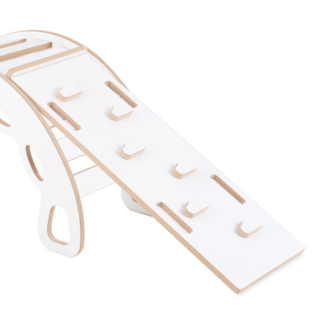 PLUSH NEST Small Rocker 4-in-1 rocker + climbing wall/slide + cushion (Dark Gray Velvet), white Wooden Play