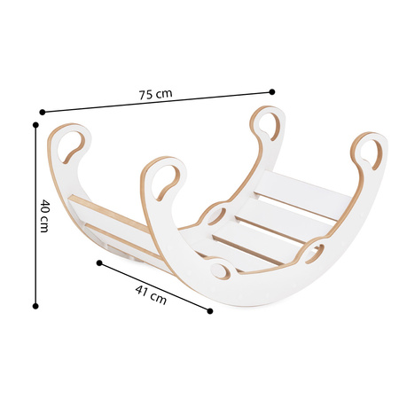 PLUSH NEST Bujak dla dzieci XS Mini Rocker 2w1 + poduszka Jasny Beżowy, biały, Wooden Play