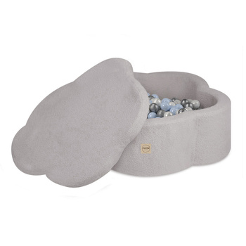 PLUSH NEST Dry flower pool with mat, 95x30 cm, grey lamb (+ 200 balls silver, pearl, light blue), Floral Fun Zone