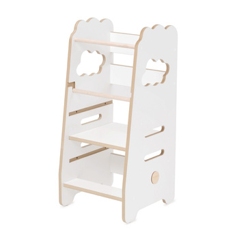 PLUSH NEST Pomocnik kuchenny dla dzieci, stołek do kuchni, Kitchen Helper, 3 poziomy, biały, chmurka, Wooden Play