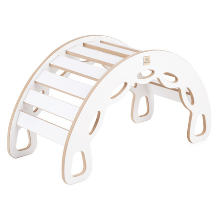 PLUSH NEST Bujak Small Rocker 4 w 1  + ścianka wspinaczkowa/zjeżdżalnia + poduszka (beżowy /złoty Velvet), biały Wooden Play