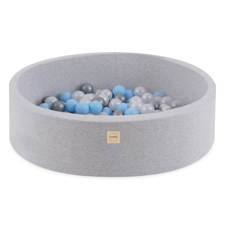 PLUSH NEST Ball Pool, light gray, round, cotton, 90x30, 200 balls: light blue, silver, pearl