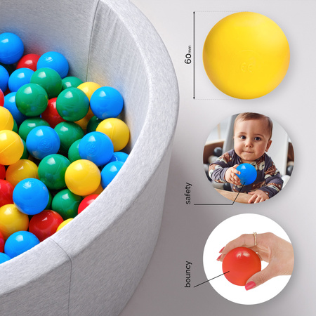 Dry pool balls, 6 cm, set of 200 pcs: blue, green, red, yellow