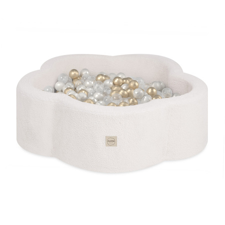 PLUSH NEST Dry flower pool, 95x30 cm, cream lamb (+ 200 gold, pearl, transparent balls), Floral Fun Zone