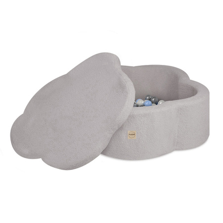 PLUSH NEST Dry flower pool with mat, 95x30 cm, grey lamb (+ 200 balls silver, pearl, light blue), Floral Fun Zone