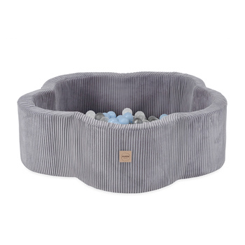 Plush Nest Dry flower pool , 95x30, gray, premium corduroy, Floral Fun Zone, 200 balls: pearl, silver, light blue