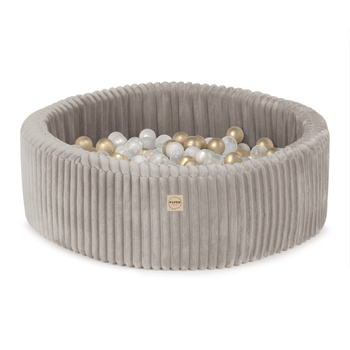 PLUSH NEST Dry pool, round, 90x30 cm, beige, Puffy Lamell (+200 pearl balls, transparent, gold)