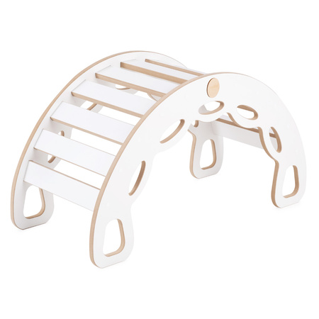 PLUSH NEST Small Rocker 4-in-1 rocker + climbing wall/slide + cushion (Dark Gray Velvet), white Wooden Play