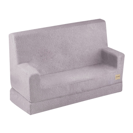 PLUSH NEST Foldie Sofa mit Armlehnen, graues Lammfell