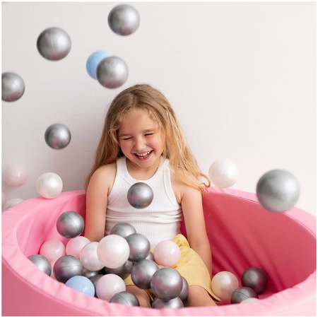 PLUSH NEST Dry Pool Balls, 6 cm, set of 200 pcs: pearl, silver, pearl light pink