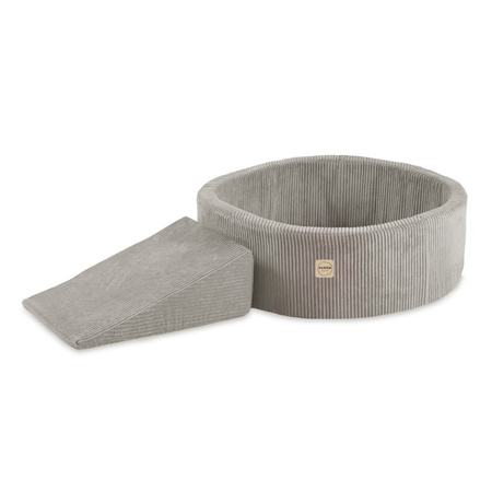 PLUSH NEST Plac zabaw Suchy basen 90x30 + trójkąt (+200 piłek: perłowy, złoty, żółty), beżowy, sztruks premium