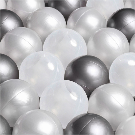 Dry pool balls, 6 cm, set of 200 pcs: pearl, transparent, silver