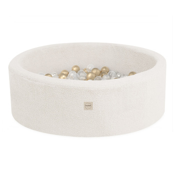 PLUSH NEST Dry pool, round, 90x30 cm, cream lamb (+ 200 balls gold, pearl, transparent)