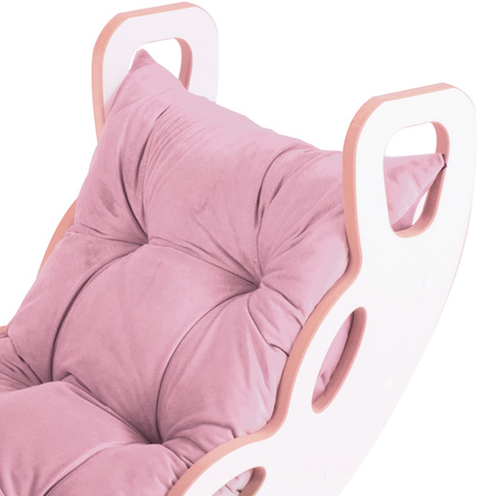 PLUSH NEST Small Rocker 4-in-1 Wippe + Kletterwand/Rutsche + Kissen (pink Velvet), weiß Wooden Play