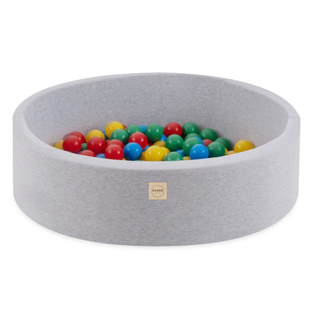 PLUSH NEST Ball pool, light gray, round, cotton, 90x30, 200 balls: blue, yellow, red, green