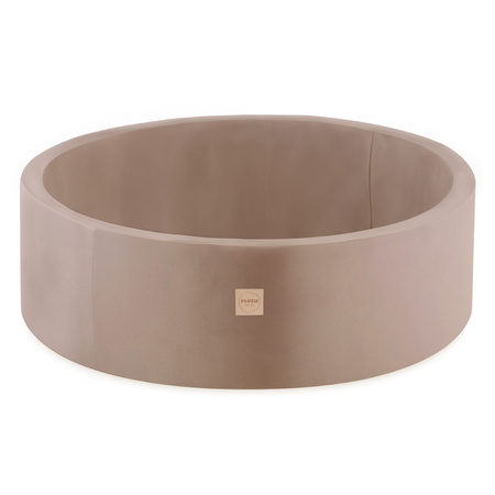 PLUSH NEST Dry pool beige 90x30 with balls, velvet, round 200 balls: pearl, transparent, gold