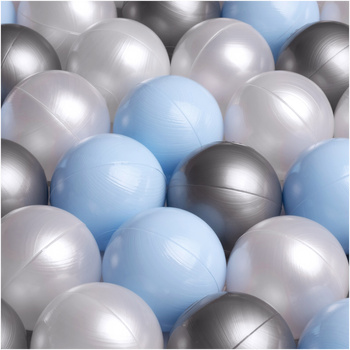 Dry pool balls, 6 cm, set of 200 pcs: pearl, silver, pearl light blue