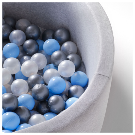 Dry pool balls, 6 cm, set of 200 pcs: pearl, silver, pearl light blue