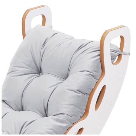 PLUSH NEST Small Rocker 4-in-1 rocker + climbing wall/slide + cushion (Velvet gray), white Wooden Play