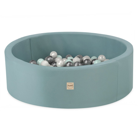PLUSH NEST Dry Pool, Outdoor, rund, grün, wasserdicht, 90x30 cm, 200 Kugeln: pearl, pearl mint, silber