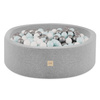 PLUSH NEST Ball pool, light gray, round, cotton, 90x30, 200 balls: mint, silver, white