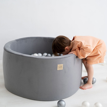 PLUSH NEST Dry pool, 90x40 cm, round, grey, velvet, velvet