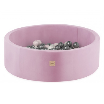 PLUSH NEST Ball pool, pink, round, velour, 90x30, 200 balls: pink, silver, pearl