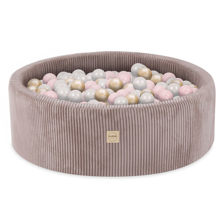 PLUSH NEST Ball pool, beige, round, corduroy, 90x30, 200 balls: pearl, light pink, gold