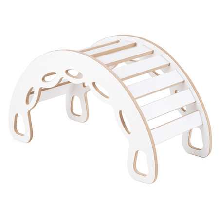 PLUSH NEST Bujak Small Rocker 4 w 1 + ścianka wspinaczkowa/zjeżdżalnia + poduszka Jasny Beżowy, biały Wooden Play