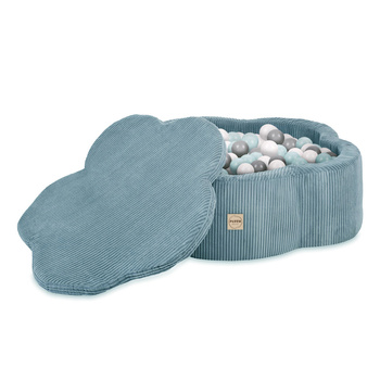 PLUSH NEST Dry flower pool with mat , 95x30, blue, premium corduroy, Floral Fun Zone, 200 balls: pearl, pearl mint, silver