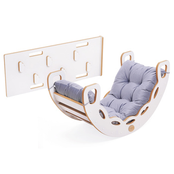 PLUSH NEST Small Rocker 4-in-1 rocker + climbing wall/slide + cushion (lilac Velvet), white Wooden Play