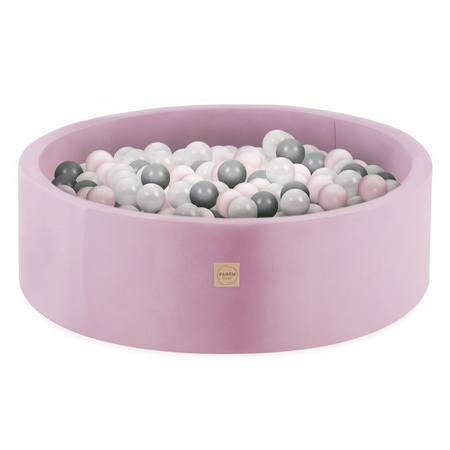 PLUSH NEST Ball pool, pink, round, velour, 90x30, 200 balls: pink, silver, pearl