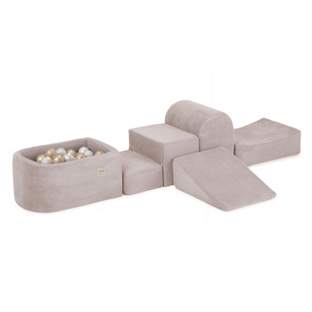 PLUSH NEST Plac zabaw Mini (+basen i 100 piłek), jasny róż, sztruks premium (perłowe i złote)