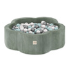 Plush Nest Dry flower pool, 95x30, green, premium corduroy, Floral Fun Zone, 200 balls: pearl, pearl mint, silver