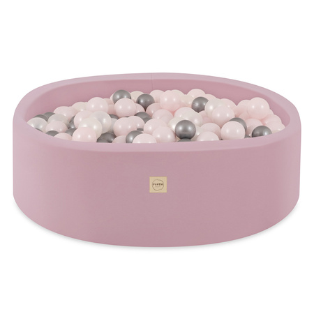 PLUSH NEST Ball pool, pink, round, cotton, 90x30, 200 balls: light pink, silver, pearl