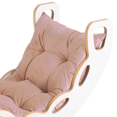 PLUSH NEST Small Rocker 4-in-1 rocker + climbing wall/slide + cushion (beige/gold Velvet), white Wooden Play