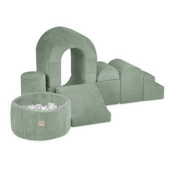 PLUSH NEST Spielplatz Schloss mit Pool+150 Bälle (Perle, Silber), Premium Cord grün