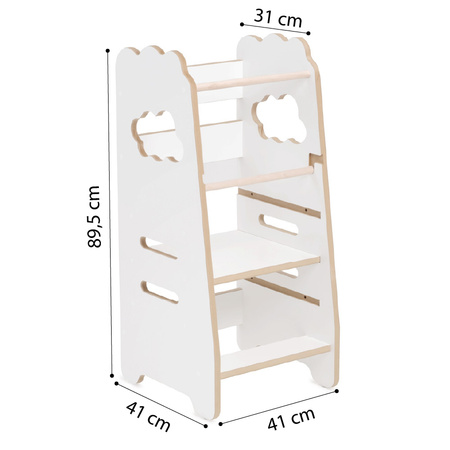 PLUSH NEST Kinderküchenhelfer, Küchenhocker, Küchenhelfer, 2 Ebenen, weiß, Wolke, Holzspiel