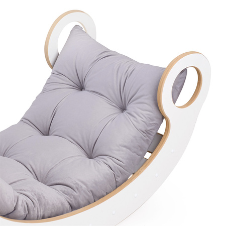 PLUSH NEST Big Rocker 6-in-1 Wippe, Kletterwand/Rutsche, Aufsatz, Stuhl, Kissen (Velvet grey), Holzspiel