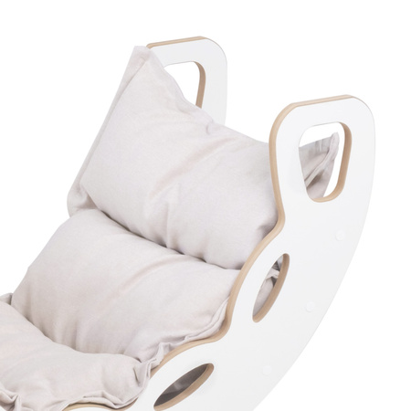 PLUSH NEST Small Rocker 4-in-1 rocker + climbing wall/slide + cushion Light Beige, white Wooden Play