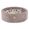 PLUSH NEST Ball pool, beige, round, corduroy, 90x30, 200 balls: pearl, light pink, gold