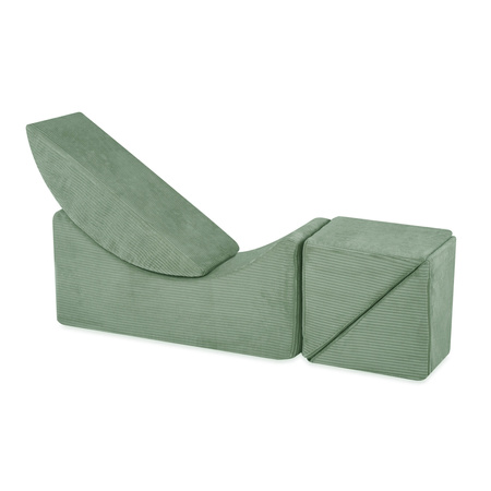 PLUSH NEST Children's chaise lounge, recliner, 145x35x45cm, premium green corduroy