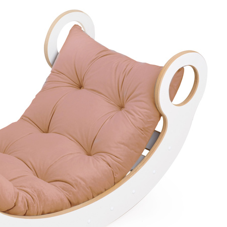 PLUSH NEST Big Rocker 6-in-1 rocker, climbing wall/slide, top, chair, cushion (beige/gold Velvet), Wooden Play