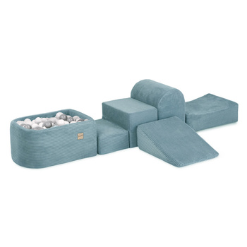 PLUSH NEST Mini-Spielplatz (+Waschbecken und 100 Bälle: pearl, srerbrite), blau, Premium-Cord