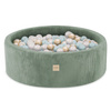 PLUSH NEST Ball pool, green, round, corduroy, 90x30, 200 balls: pearl, pearl mint, gold