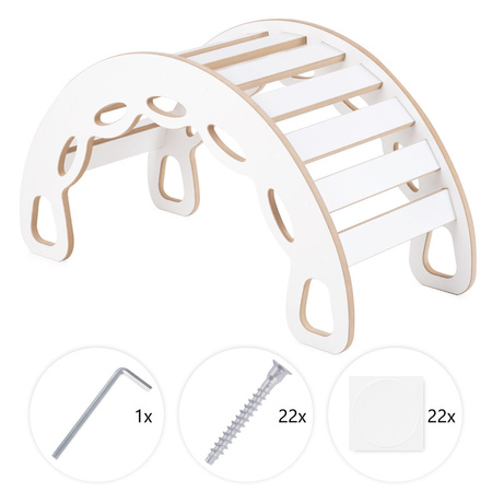 PLUSH NEST Small Rocker 4-in-1 rocker + climbing wall/slide + cushion (beige/gold Velvet), white Wooden Play