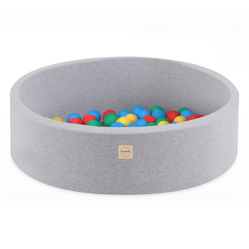 PLUSH NEST Ball pool, light gray, round, cotton, 90x30, 200 balls: blue, yellow, red, green