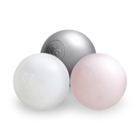 Dry pool balls, 6 cm, set of 200 pcs: pearl, silver, pearl light pink